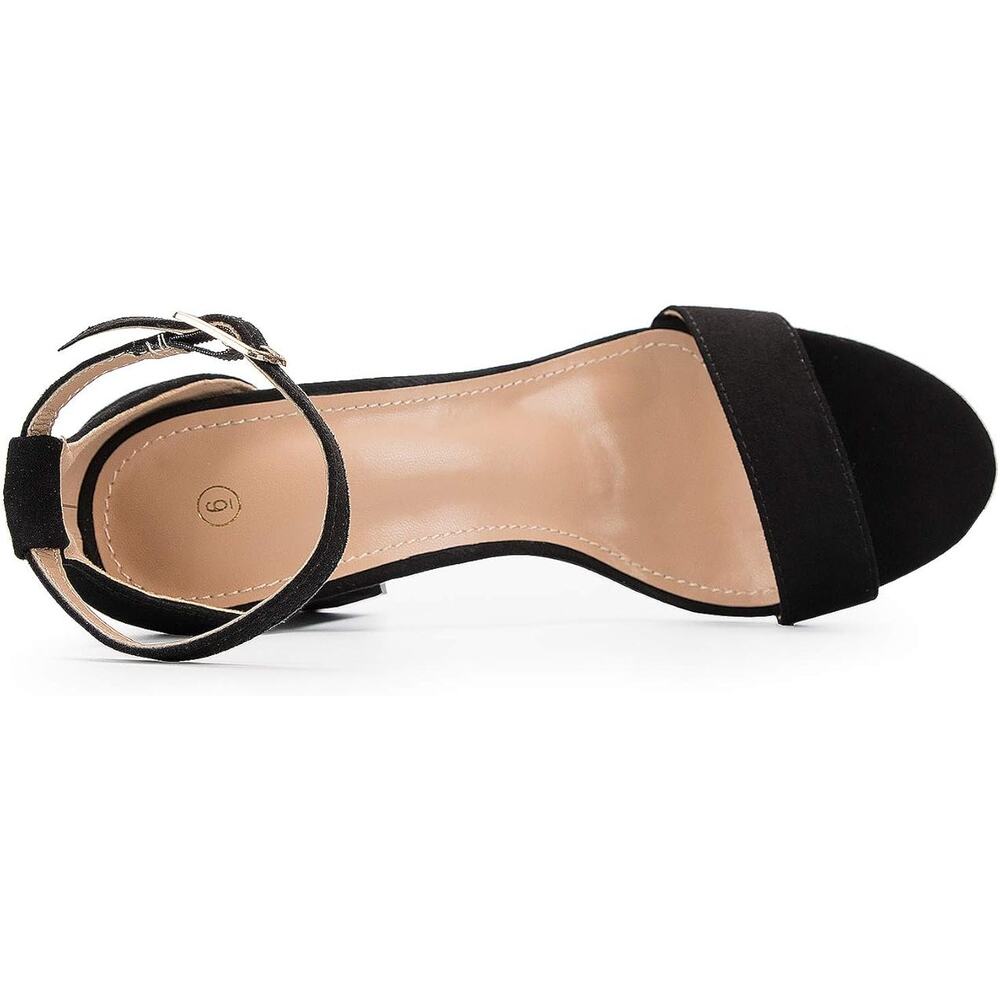 Chunky Block Heels Open Toe Ankle Strap 3.5 Inch Heeled Sandals, Black Suede, 9 - Picture 3 of 5